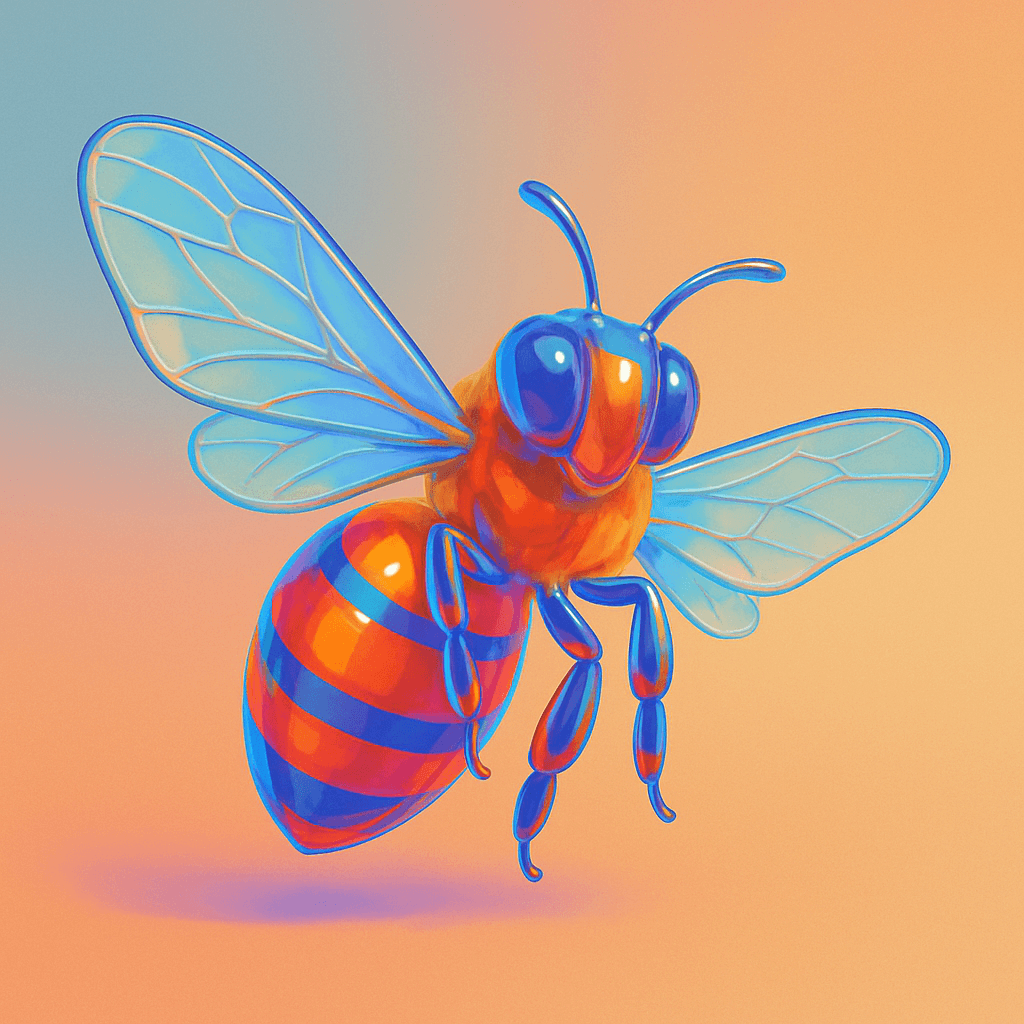 Vibrant illustration of a colourful cartoon bee, representing vibrators