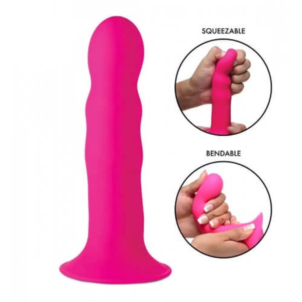 Cushioned Core Vibrating Suction Cup Ribbed Silicone Dildo – 7 Inch